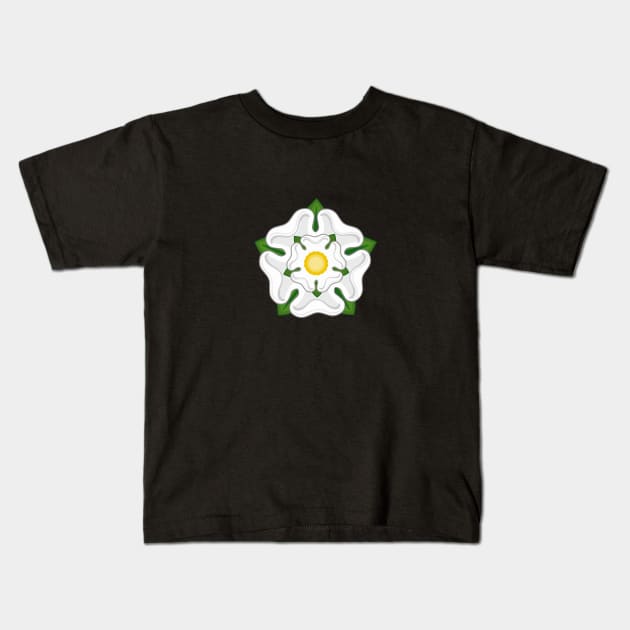 English White York Rose Tudor Heraldic Emblem Black Kids T-Shirt by RetroGeek